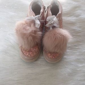 Justice for girls pink glitter Pom sneakers size 5